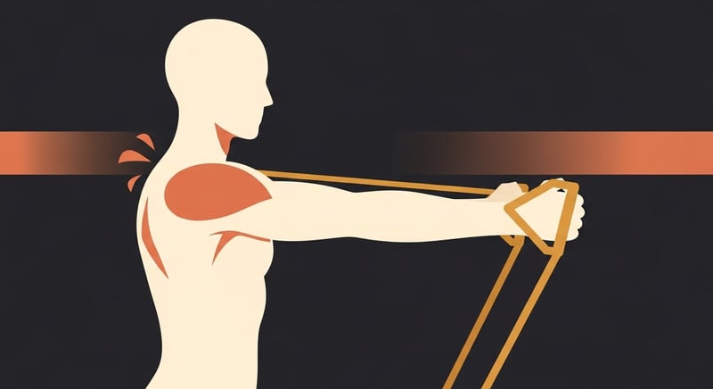 Flat illustration of an anonymous figure holding a taut honey-gold resistance band in the pull-apart position