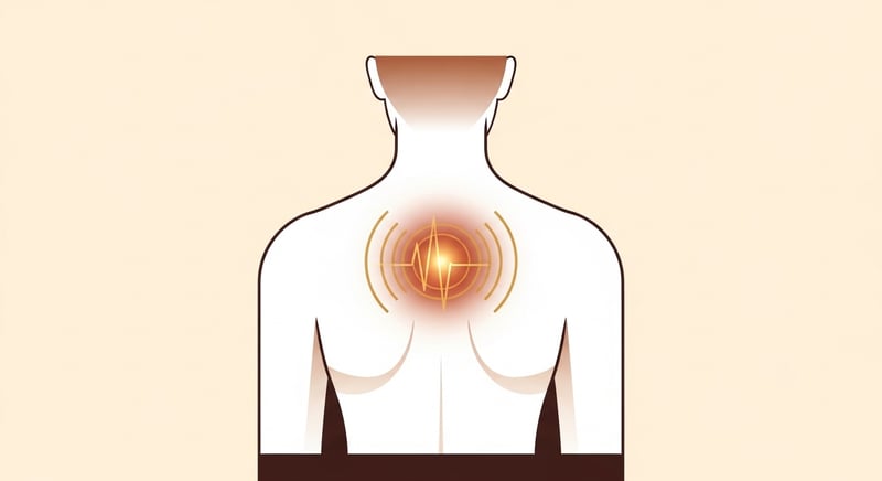 Abstract geometric shapes representing shoulder blade tension in warm gold and copper tones